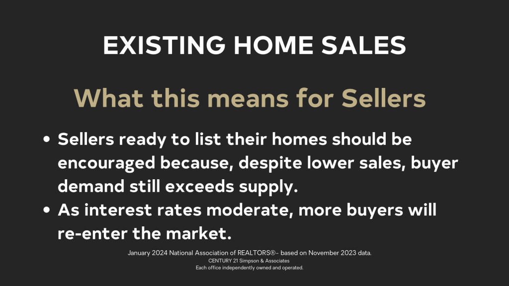 Sellers who are ready to list their homes should be encouraged that despite lower sales, buyer demand still exceeds supply. As rates moderate, more buyers will re-enter the market.